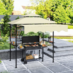 Outsunny 8' x 7.6' Outdoor Grill Gazebo, Barbecue Gazebo Shelter with Side Awning, 2 Side Shelves and 6 Hooks, Beige