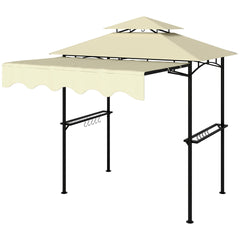 Outsunny 8' x 7.6' Outdoor Grill Gazebo, Barbecue Gazebo Shelter with Side Awning, 2 Side Shelves and 6 Hooks, Beige