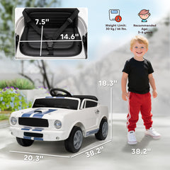 Qaba Licensed Ford Shelby GT 350 Kids Ride On Car with Remote Control, Adjustable Speed, MP3, Smooth Start, LED Lights, White