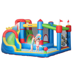 Outsunny 6-in-1 Inflatable Water Slide with Splash Pool, Slide, Climbing Wall, Water Cannon, Inflatable Bounce House for Kids with 2 Min. Inflation