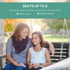 Outsunny Porch Swing with Chains and Cupholders, 2 Person Wooden Patio Swing Chair, 440 lbs. Weight Capacity, for Garden, Poolside, Backyard, Black