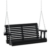 Outsunny Porch Swing with Chains and Cupholders, 2 Person Wooden Patio Swing Chair, 440 lbs. Weight Capacity, for Garden, Poolside, Backyard, Black
