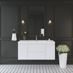 48" Floating Bathroom Vanity with Sink, Modern Wall-Mounted Bathroom Storage Vanity Cabinet with Solid Surface Top Basin and Soft Close Drawers Fully Assembled, Glossy White GF-24V11-48GW-W1573P152687