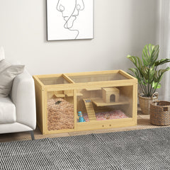 PawHut Extra Large Wooden Hamster Cage with Pull-out Tray, Seesaws, Ladder