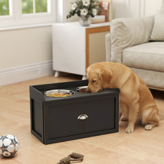 PawHut Pet Feeding Station Pet Dish Bowl Set with Storage, 2 Elevated Dog Bowls for Large Sized Dogs, Black