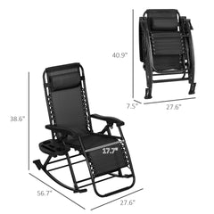 Outsunny 2 Outdoor Rocking Chairs Foldable Reclining Zero Gravity Lounge Rockers w/ Pillow Cup & Phone Holder, Black