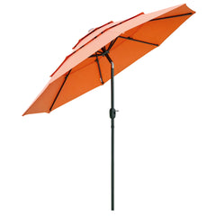 Outsunny 9FT 3 Tiers Patio Umbrella Outdoor Market Umbrella with Crank, Push Button Tilt for Deck, Backyard and Lawn, Orange