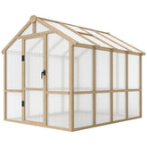 Outsunny 6.6 x 8 ft. Polycarbonate Greenhouse Wooden Walk-in Greenhouse Kit with Thickened Panels, Roof Vent, and Lockable Door