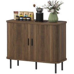 HOMCOM 35.4" Sideboard Buffet Cabinet with Storage, Nordic Coffee Bar Cabinet with Slatted Tambour Doors and Metal Legs, Walnut