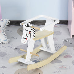 Qaba Wooden Rocking Horse Toddler Baby Ride-on Toys for Kids 1-3 Years with Classic Design & Wood Safety Bar, White