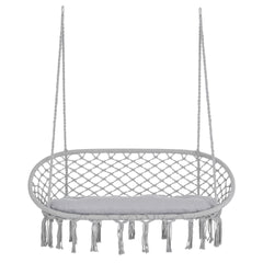 Outsunny 2-Person Hammock Chair Macrame Swing with Soft Cushion, Hanging Cotton Rope Chair for Indoor Outdoor Home Patio Backyard, Light Gray