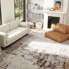 HOMCOM Machine Washable Area Rug 8x10, Non-Slip Modern Abstract Floor Carpet for Living Room, Bedroom, Dining Room, Mixed-Brown