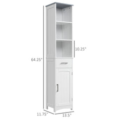 kleankin Tall Bathroom Storage Cabinet, Narrow Bathroom Cabinet with 3 Tier Shelving, Drawer and Adjustable Shelves, Slim Freestanding Linen Tower, White