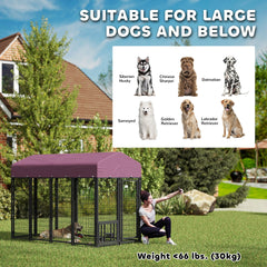 PawHut Welded Wire Outdoor Dog Kennel with 360° Rotating & 4 Levels Adjustable Bowls, Waterproof Cover, 7.9' x 4' x 6'