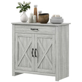 HOMCOM Farmhouse Sideboard Cabinet with Barn Doors Kitchen Buffet Cabinet with Drawer and Adjustable Shelf Stone Gray