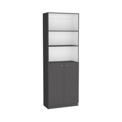 Home 2-Door Bookcase, Modern Storage Unit with Dual Doors and Multi-Tier Shelves -Matt Gray / White -Office