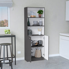 Home 2-Door Bookcase, Modern Storage Unit with Dual Doors and Multi-Tier Shelves -Matt Gray / White -Office