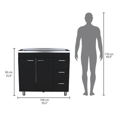 Ferretti Utility Sink with Three Drawers and Double Door Cabinet Black