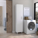 Vintro Storage Cabinet, Broom Hangers, Metal Handle -White