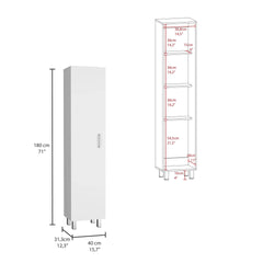 Vintro Storage Cabinet, Broom Hangers, Metal Handle -White