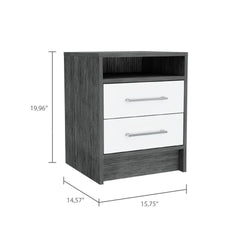 Eter Nightstand , End Table, Side Table Superior Top, Two Drawers -Smokey Oak / White