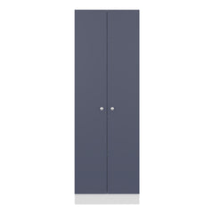 Lambardi Tall Multistorage Cabinet with Double Door, Five Shelves, Freestanding Kitchen or Laundry Room Storage Cabinet, Navy Blue and White