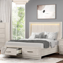 Transitional 1pc Eastern King Size Bed LED HB Storage Footboard Light Grey Bedroom Furniture Wooden