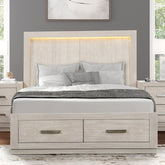 Transitional 1pc Eastern King Size Bed LED HB Storage Footboard Light Grey Bedroom Furniture Wooden