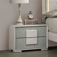 Two Tone Design Nightstand 1pc French Dovetail Drawers Wooden Handles Melamine Top White Wash And Stone Gray Finish Bedroom Furniture
