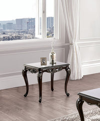 Traditional Style End Table Solid Wood Structure Curved Legs With Carved Detail Design Java Finish