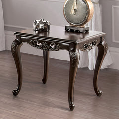 Traditional Style End Table Solid Wood Structure Curved Legs With Carved Detail Design Java Finish