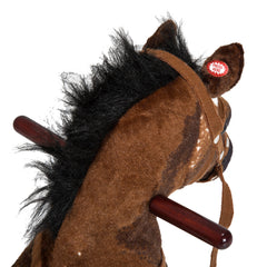 Qaba Kids Wooden Plush Ride-On Rocking Horse Chair Toy with Realistic Sounds Dark Brown/White