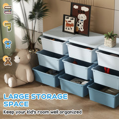Qaba 29.5" 3 Tier Kids Storage Unit Dresser Tower w/ 9 Drawers, Blue