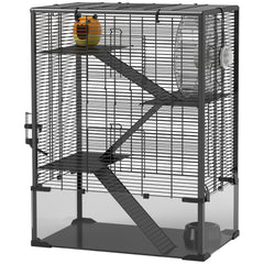 PawHut 4 Tier Hamster Cage with Deep Tempered Glass Bottom, Running Wheel, Hut, Water Bottle, Food Dish, 24" x 16" x 31.5"