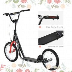 Aosom Youth Scooter Kick Scooter for Kids 5+, Max Load 220 LBS., with Adjustable Handlebar, 16" Inflatable Wheels, Dual Brakes, Black