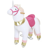 Qaba Ride on Unicorn Toy for Kids 3-5 Years, 29.5 Inch Plush Baby Rocking Horse with Wheels, No Battery Required, White