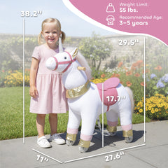 Qaba Ride on Unicorn Toy for Kids 3-5 Years, 29.5 Inch Plush Baby Rocking Horse with Wheels, No Battery Required, White