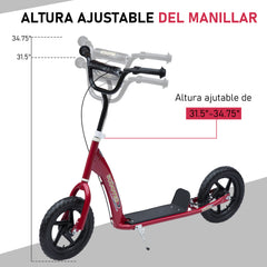 HOMCOM Kick Scooter for Kids 5-12 Years Old with Adjustable Height Handlebar, Non-slip Footplate, Big Wheels, Rear Brake, Red