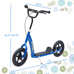 HOMCOM Kick Scooter for Kids 5-12 Years Old with Adjustable Height Handlebar, Non-slip Footplate, Big Wheels, Rear Brake, Blue