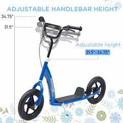 HOMCOM Kick Scooter for Kids 5-12 Years Old with Adjustable Height Handlebar, Non-slip Footplate, Big Wheels, Rear Brake, Blue