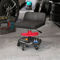 HOMCOM Rolling Creeper Garage Stool, 300 LBS Capacity Mechanic Stool with 360° Wheels, Tool Tray, Adjustable Height, Black