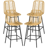 HOMCOM Set of 4 Rattan Barstools Wicker Counter Stools with Steel Legs and Footrest for Dining Room Kitchen Pub Yellow