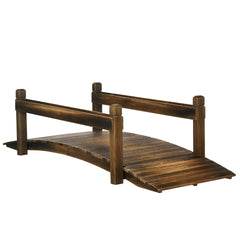 Outsunny 7.5' Wooden Garden Bridge with Planters, Stained Finish Arc Footbridge with Safety Railings for Backyard, Pond Stream, Stained Wood