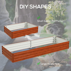 Outsunny 95" x 36" x 12" Galvanized Raised Garden Bed, Easy DIY and Cleaning for Growing Flowers, Herbs, Succulents, Natural Wood