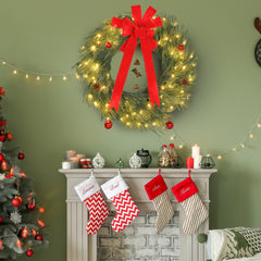 HOMCOM 36 Inch Christmas Wreath for Front Door with LED Lights, Prelit Christmas Wreath with 8 Modes and Ornaments, Green