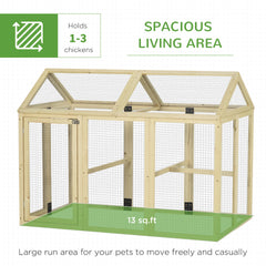 PawHut Wooden Chicken Run, Combinable Design with Perches, 4.6' x 2.8', Nature Wood