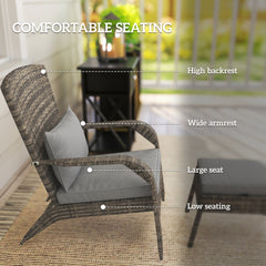 Outsunny Wicker Adirondack Chair Fire Pit Chair w/ Ottoman & Cushions, Gray