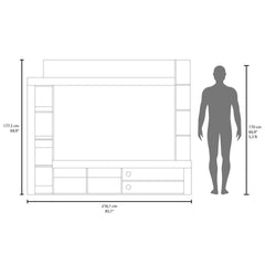 Cecil Entertainment Center and TV Stand with Open Below Shelves and Storage Compartments with One Door, Natural Oak with Black