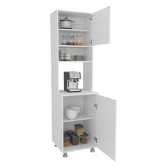 Antares Kitchen Pantry Cabinet With Two Doors, Open Middle Shelf And Upper Storage, White