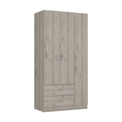 Austral 3 Door Armoire with Two Drawers, Shelves, and Hanging Rod - Light Gray